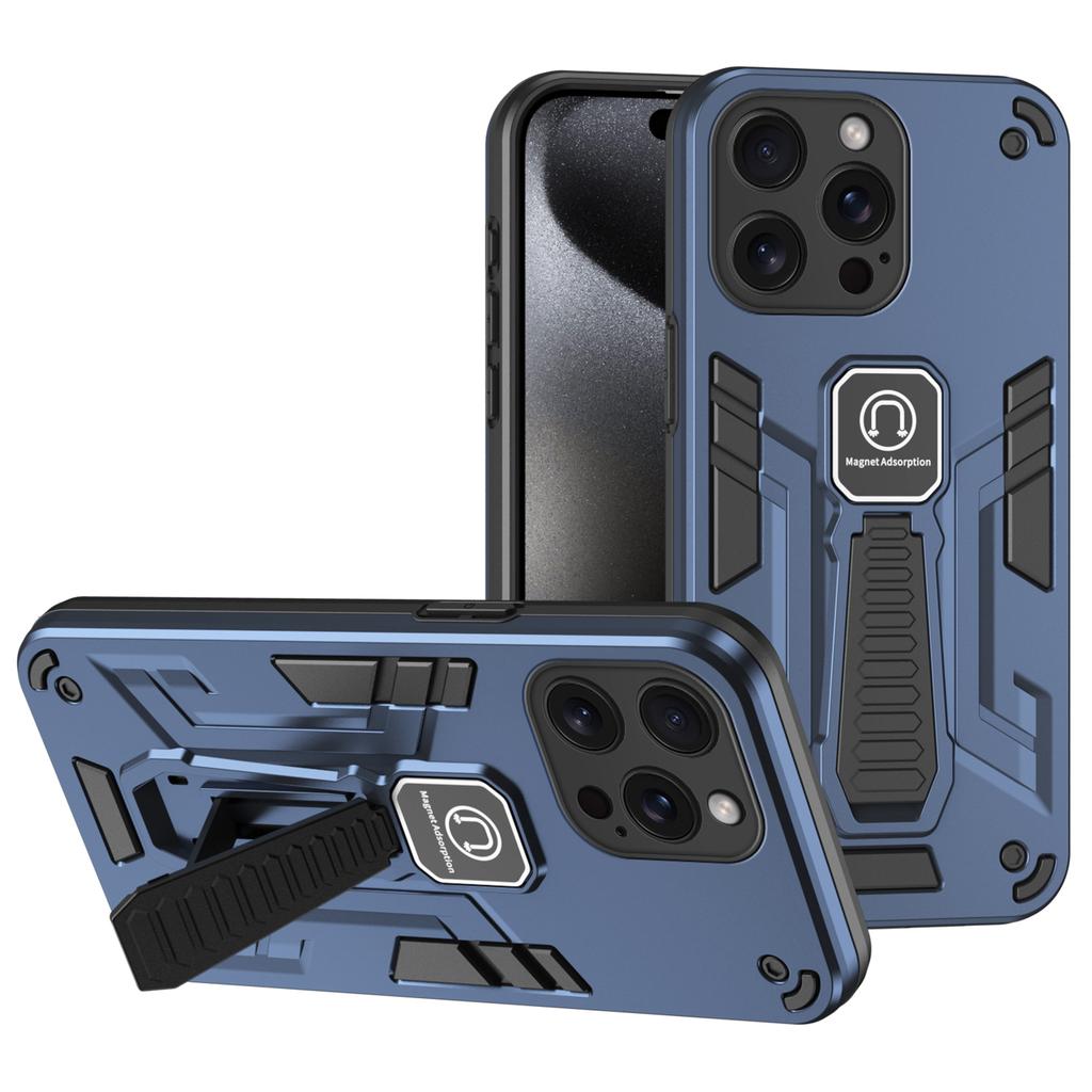 For iPhone 15 Pro Max Kickstand PC+TPU Cover Car Mount Phone Case