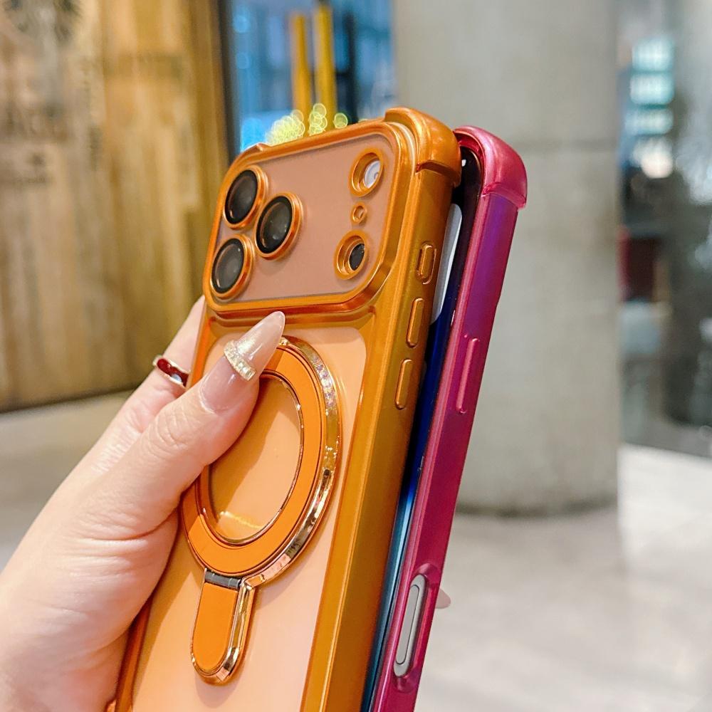 Magnetic Plating Matte Bracket Stand Clear Case For iPhone 17 Air 16 15 14 13 Pro Max Plus Shockproof Lens Protect Cover