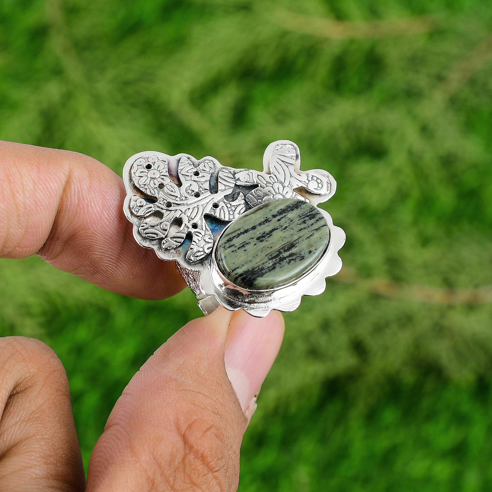 

Подарок для женщин Кольцо-обещание регулируемое Серебро 925 пробы Натуральный серебристый яшма с листом Adjustable