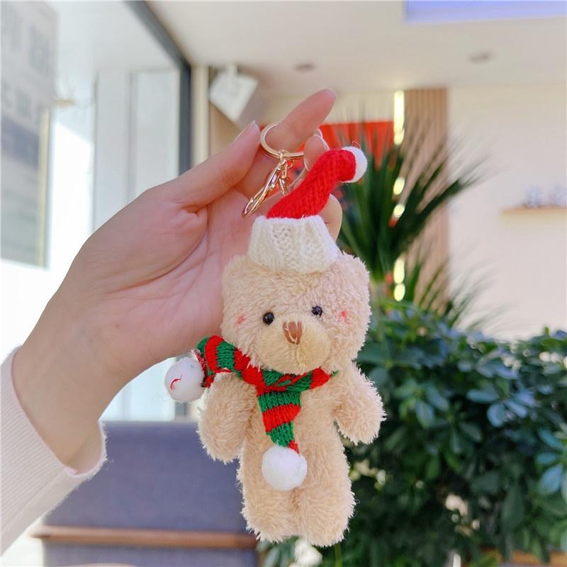 1Pcs Xmas Home Decoration Kawaii Plush Bear Doll Christmas Tree Pendant Soft Mini Bear Cute Doll Keychain Kids Christmas Gift