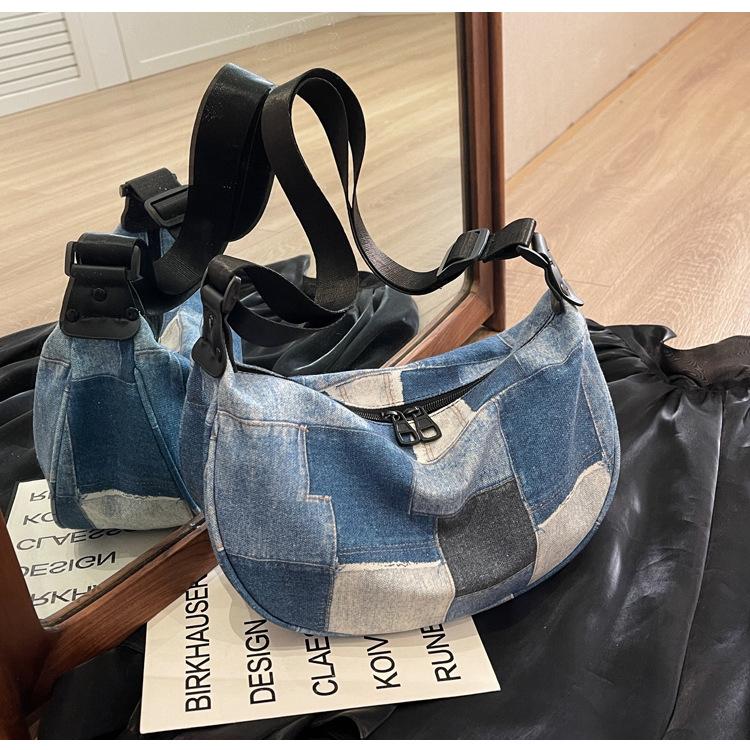 Neue lässige Jeanstasche, modische, vielseitige, karierte Umhängetasche mit großem Fassungsvermögen, trendige, coole, personalisierte Reise-Umhängetasche für Damen