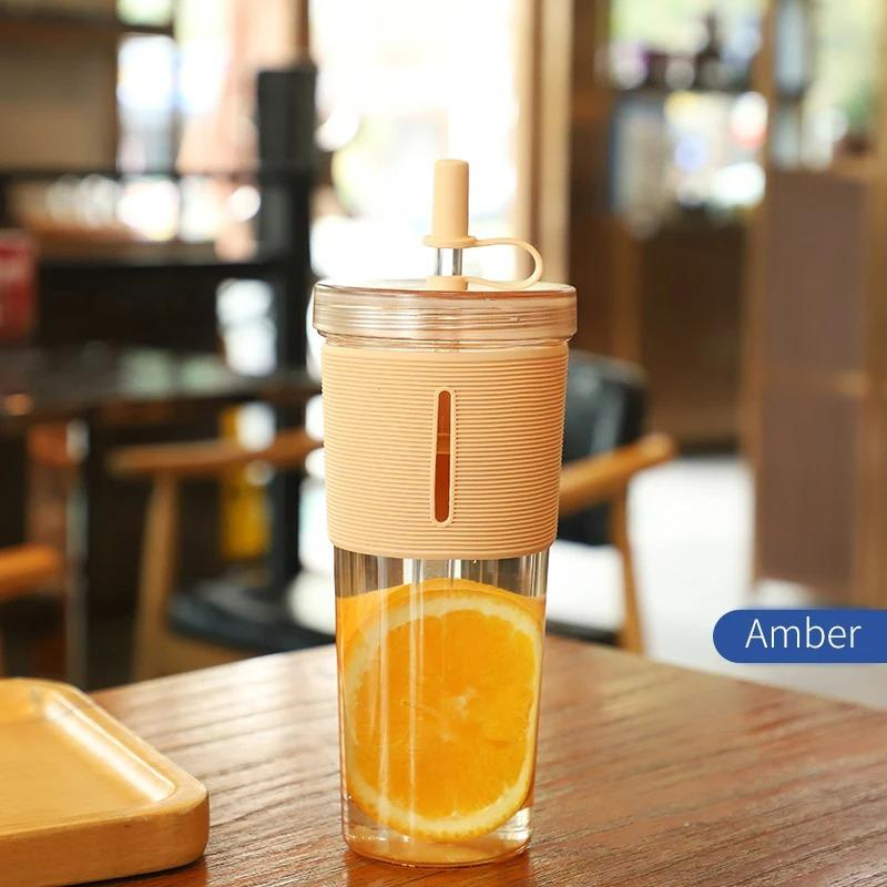 710ML/25oz Large Capacity Coffee Cup, Plastic Water Bottle With Straw, High Temperature Resistant Clear,Reusable Cups with Straw