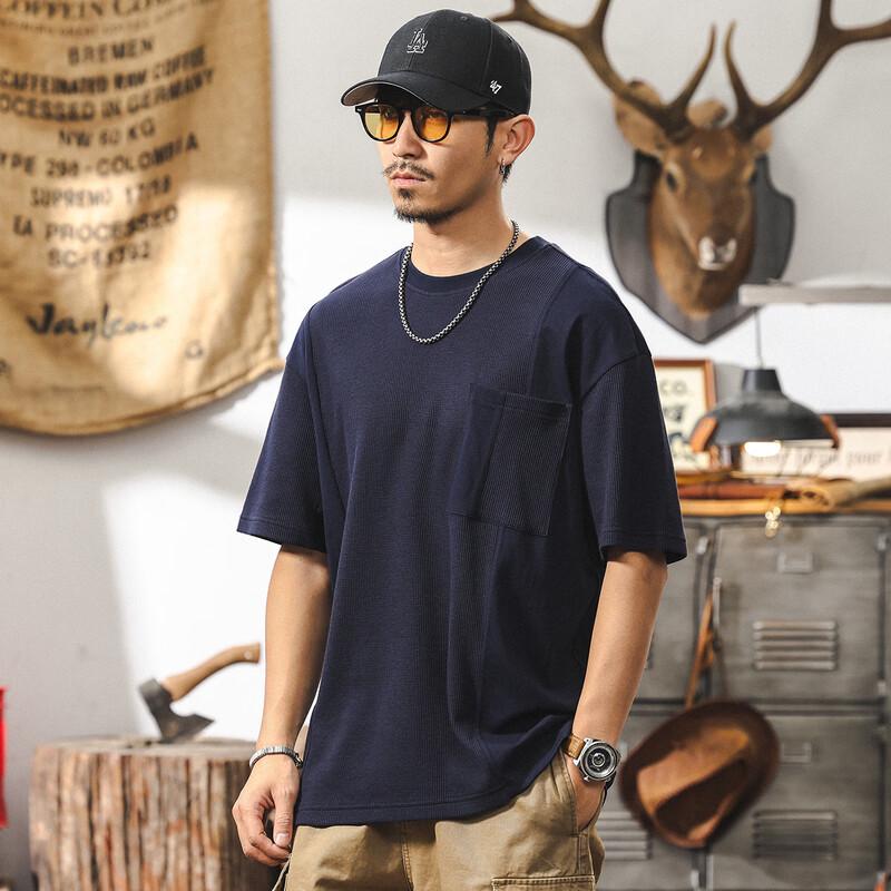 Jayleno Men s American Retro Patchwork Waffle T-Shirt M