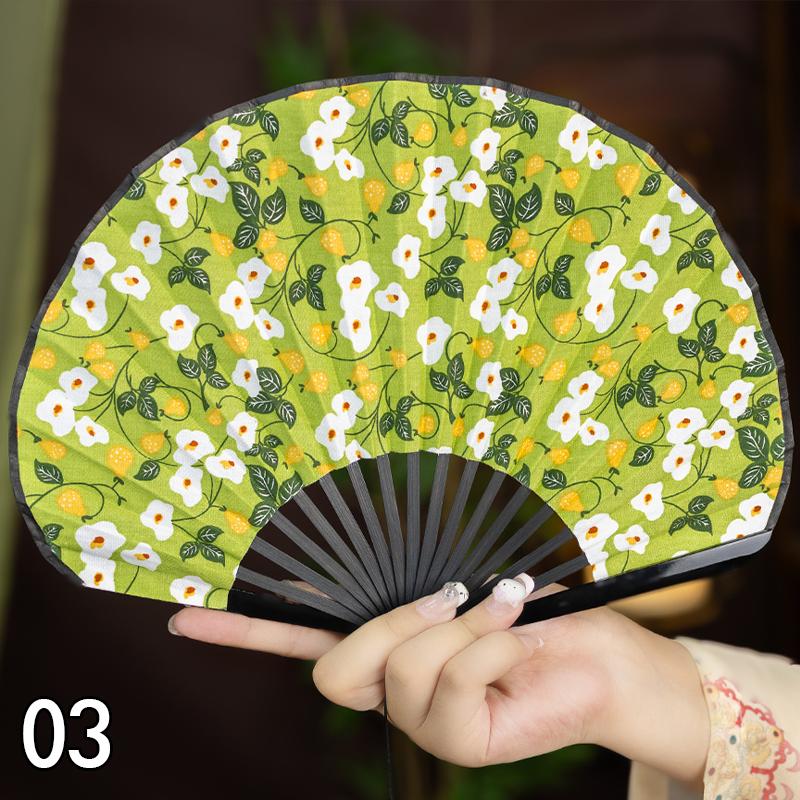 Vintage Shell-Shaped Folding Fan Portable Retro Cotton-Linen Chinese Style Hand Fold Fans Cheongsam Catwalk Dance Props Gifts