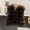 Haining autumn and winter new fashion Korean version of the whole leather six-section fox hair horizontal strip fur vest jacket women