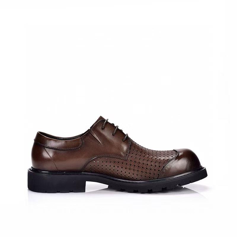 Big Head Shoes Men's Trendy Business Leather Sandals - Breathable, Hollow, Thick Sole, Versatile, Perforated Round Toe