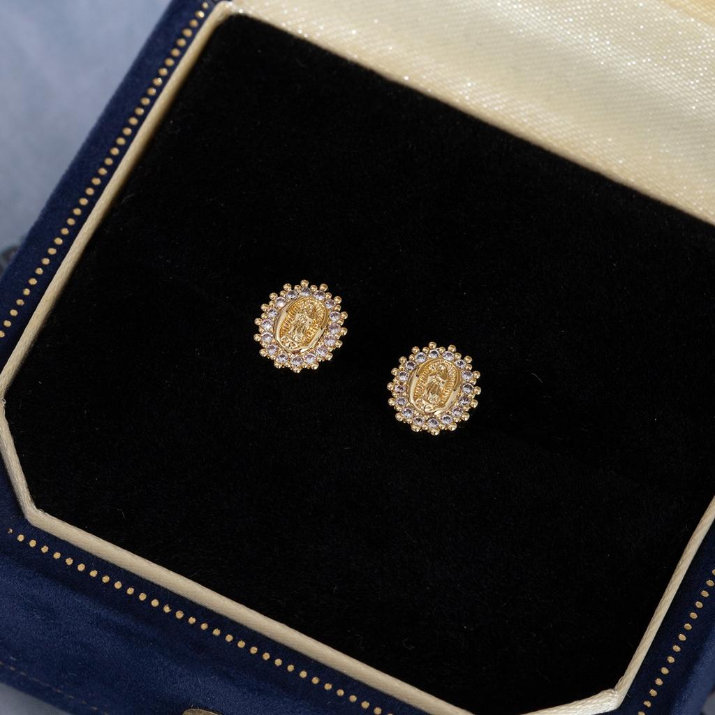 Religious Diamond Delicate Small Stud Earrings Our Lady Premium Vintage Geometric Earrings Women