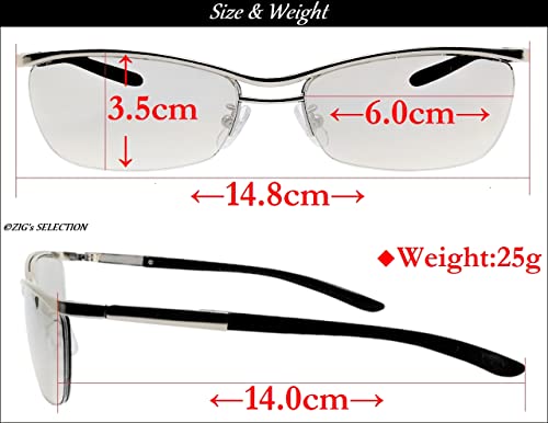 Mens Sunglasses Suitable Year-round Use Both Day Night. Comes Stylish Case. Matte Silver Frame Light Color Brown Half-mirror Clear UV400.