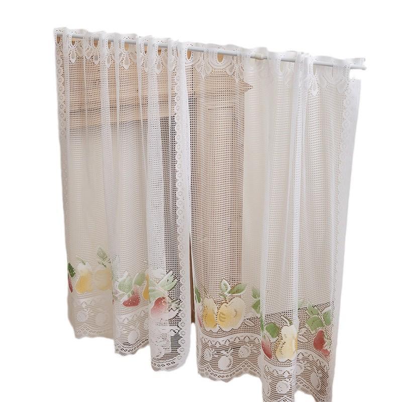 European Style Fruit Print Lace Curtains - White, Knitted, Half Length, Dustproof for Kitchen Doors and Cupboards