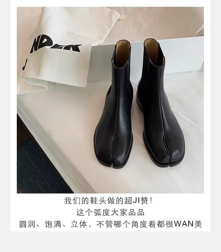 Cowhide Version! Fashion Versatile New British Leather Pig's Trotters Split-toe Thick Heel Chelsea Short Boots Women's Martin Boots
