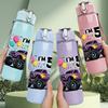 1PC I'm 5 Monster Truck Birthday Print 750ml Color Plastic Sports Water Bottle Leakproof Flip Straw Lid Suitable for Sports Office Home Use