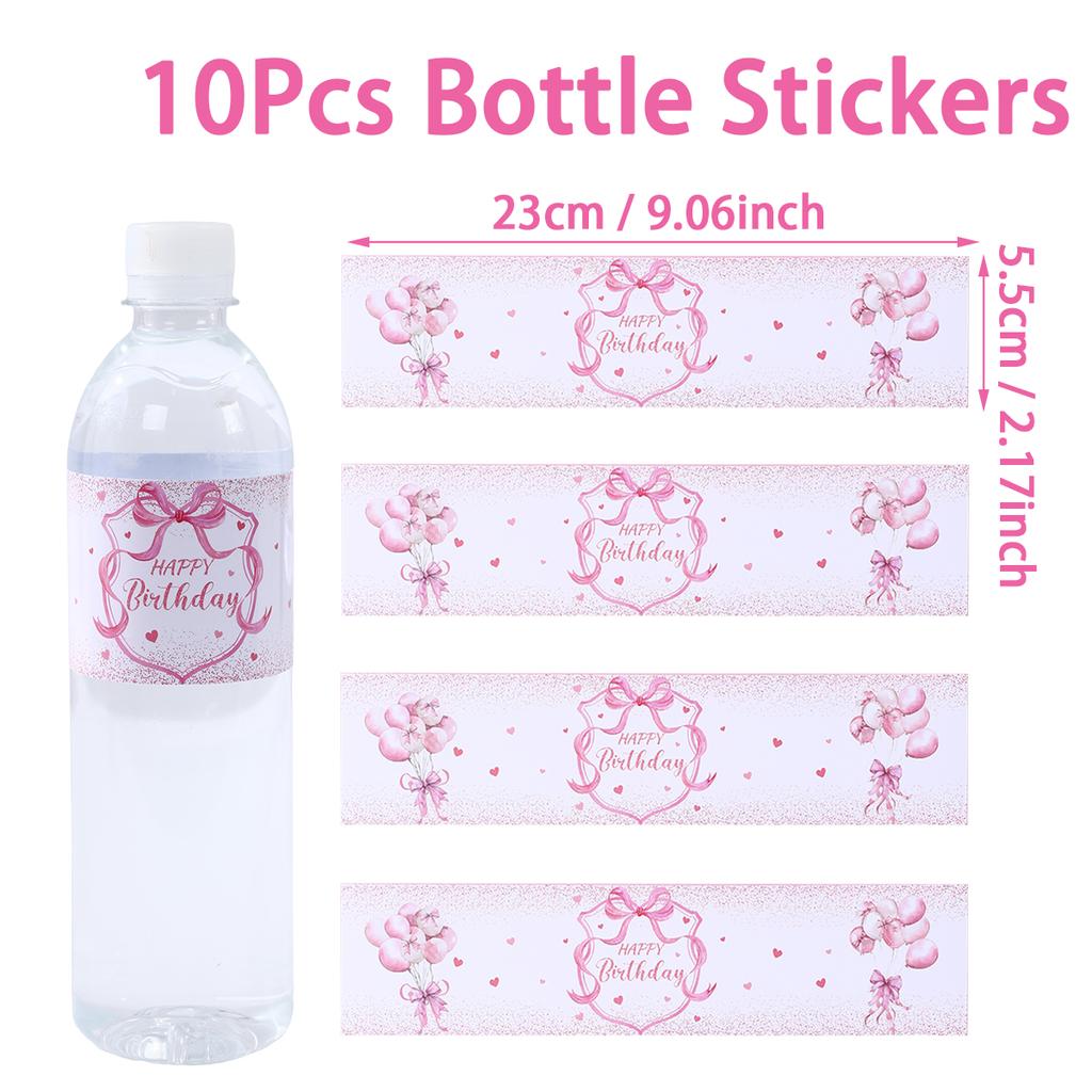Pink Bow Bottle Stickers Happy 1st Birthday Party Decoration Kids Girl Wedding Birthday Party Supplies Favors Baby Shower Decor