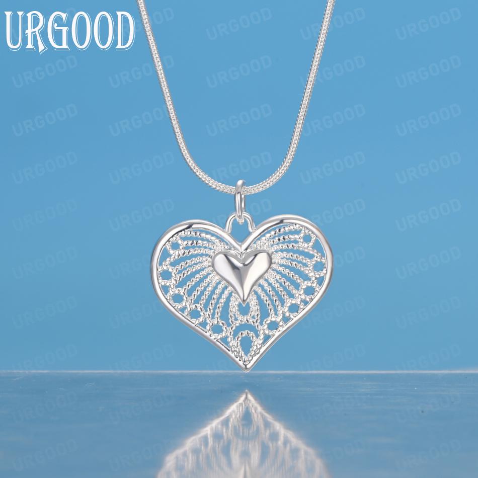 925 Sterling Silver Heart Pendant Fashion Necklace Wedding Jewelry