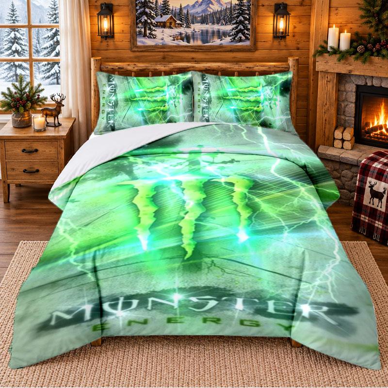 Set Biancheria da Letto con Fantasia Monster Energy 3 Pezzi Lenzuolo e Federe per Camera da Letto Interna
