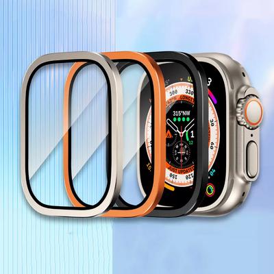 Metal Bumper+Tempered Glass For Apple Watch Ultra 49mm Band Screen Protector Anti-Scratch HD Full Film iWatch Ultra 49 Mm Strap