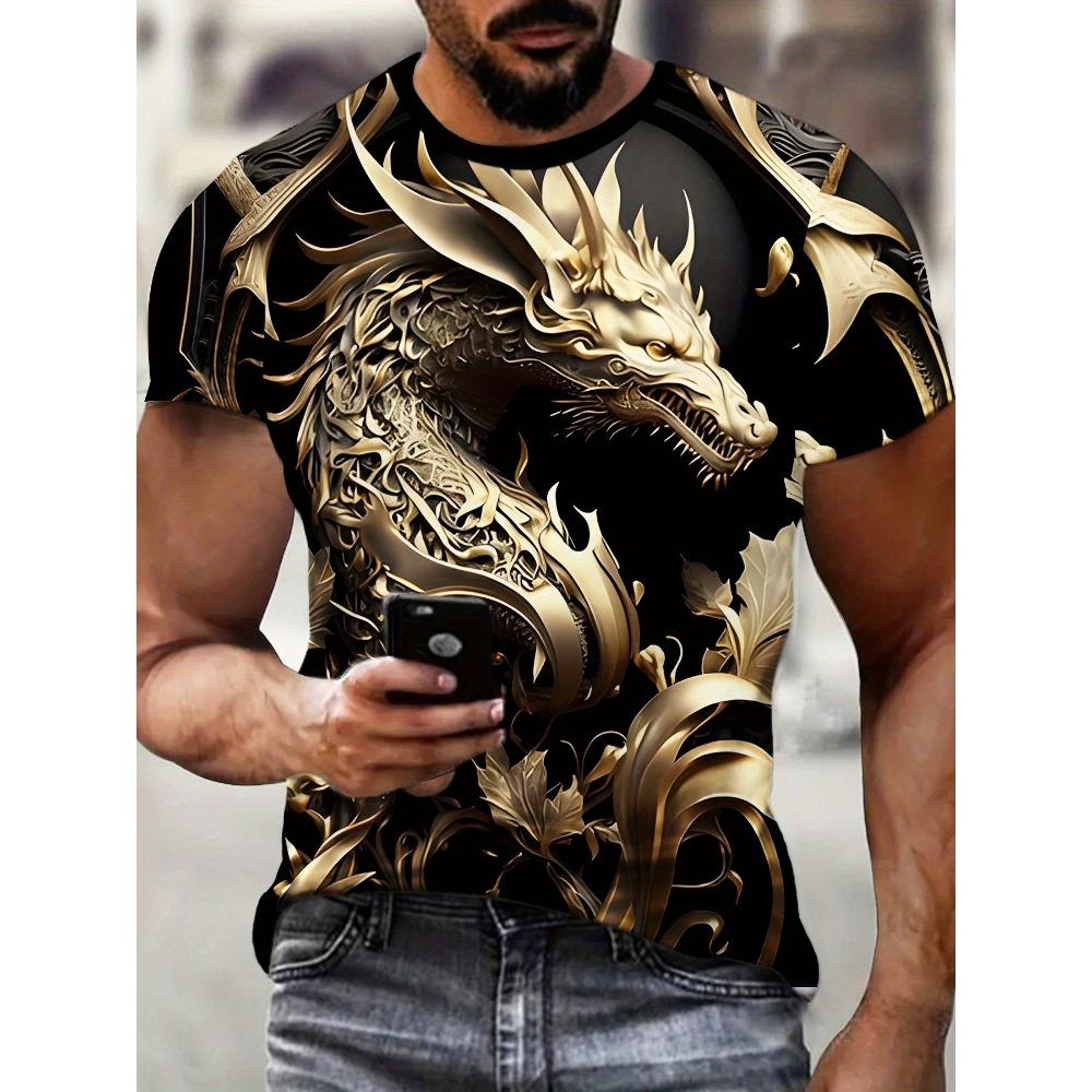 

Мужская футболка с 3D принтом дракона, повседневный пуловер с коротким рукавом, круглый вырез, летняя одежда для улицы, обычный стиль 3XL