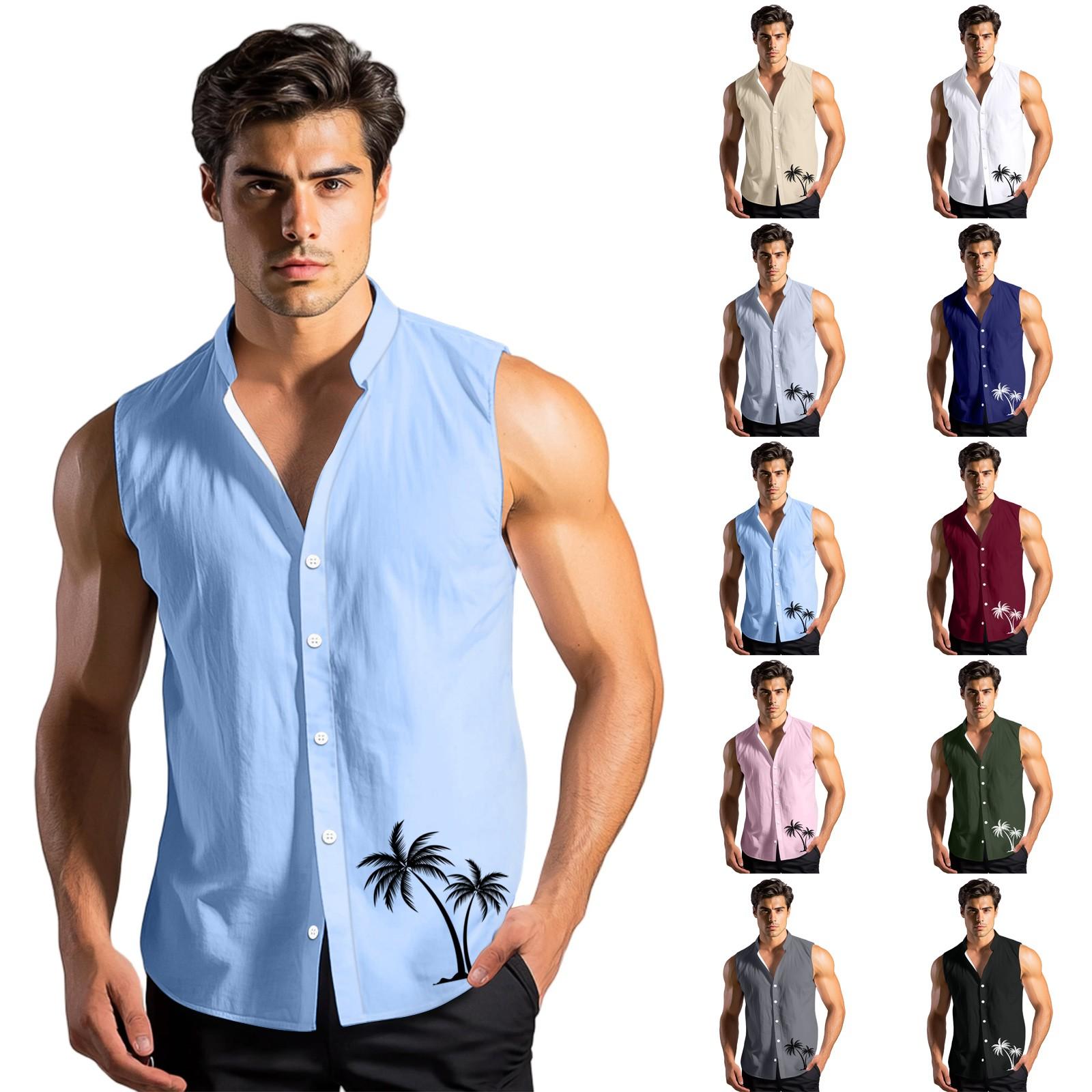 

Men s Fashion Printed Sleeveless Lapel Button-Down Shirt Vest Top L рожевий