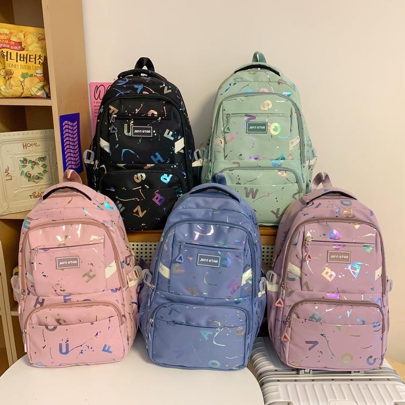 Female Large-Capacity Backpack Letter Print Students High School Schoolbag