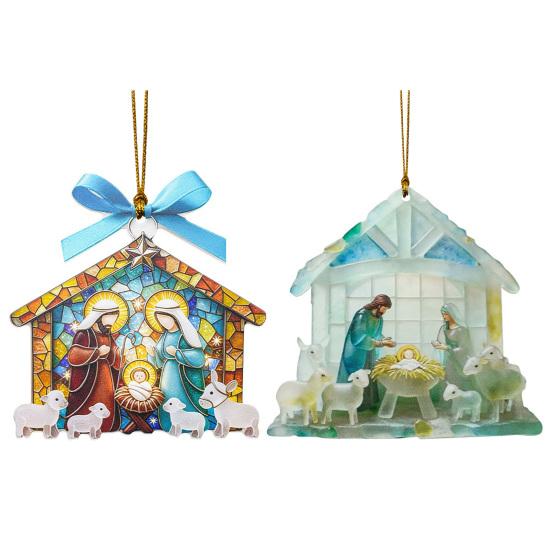 Nativity Ornament for Christmas Tree Acrylic Christian Nativity Scene Hanging Decoration Religious Suncatcher for Home Window Decor