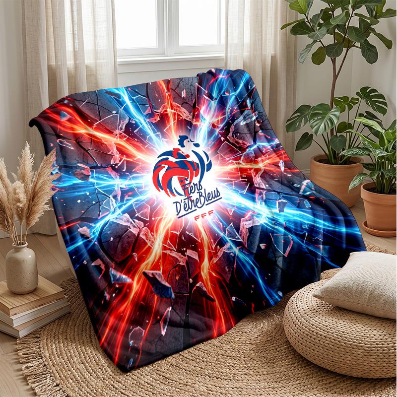 France Football Printed Flannel Blanket Skin Friendly Warm Decorative Throw for Indoor Couch Bed Daily Use