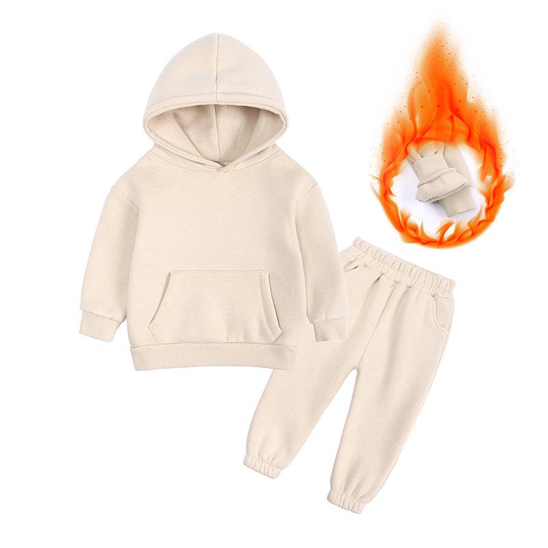 Children's Solid Color Hooded Long Sleeve Top and Pants Set for Medium and Large Boys and Girls - Trendy Autumn Clothing