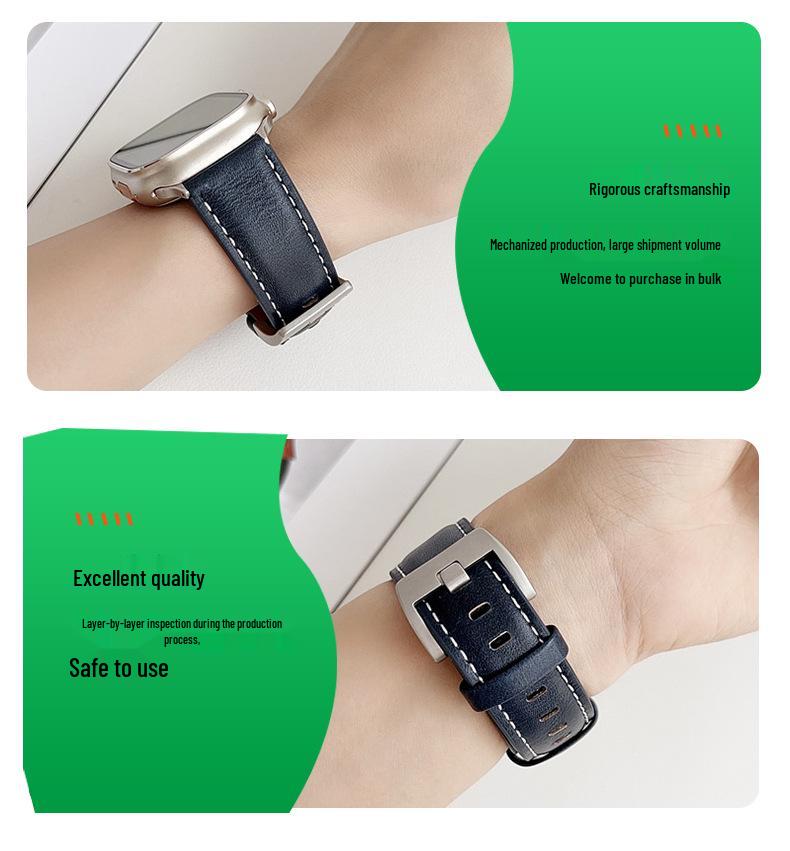 2024 Apple Watch Leather Strap - Compatible with iWatch Series 98, Fashionable Wide Genuine Leather