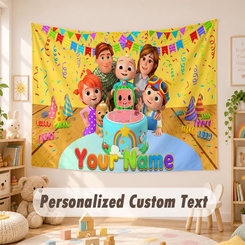 Custom Name Text Tapestry,Cocomelon Boho Wall Hanging, Decorative Backdrop Tapestry For Room