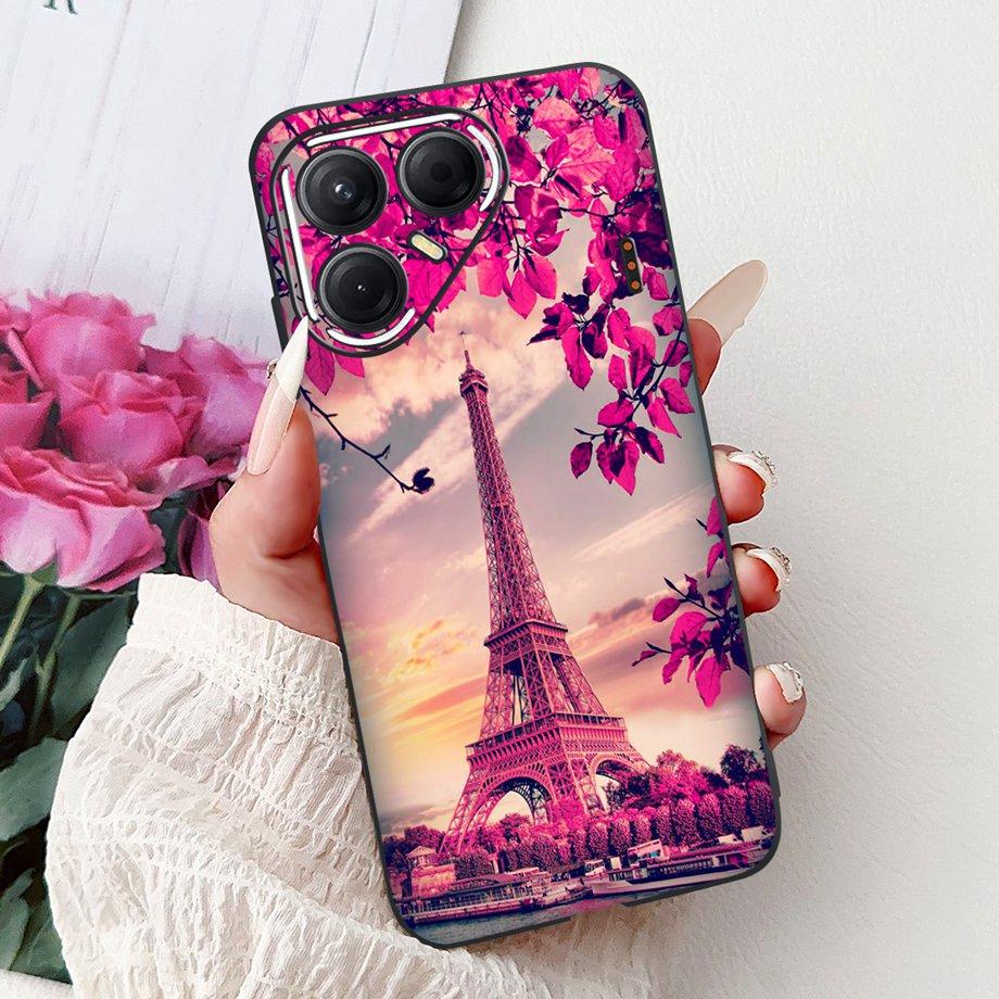 Black Silicone Cover For Tecno Pova 7 4G 5G / Pova 7 Pro Pova7 Ultra Neo Funda Cat Flower Dragon Design Bumper Soft Capa