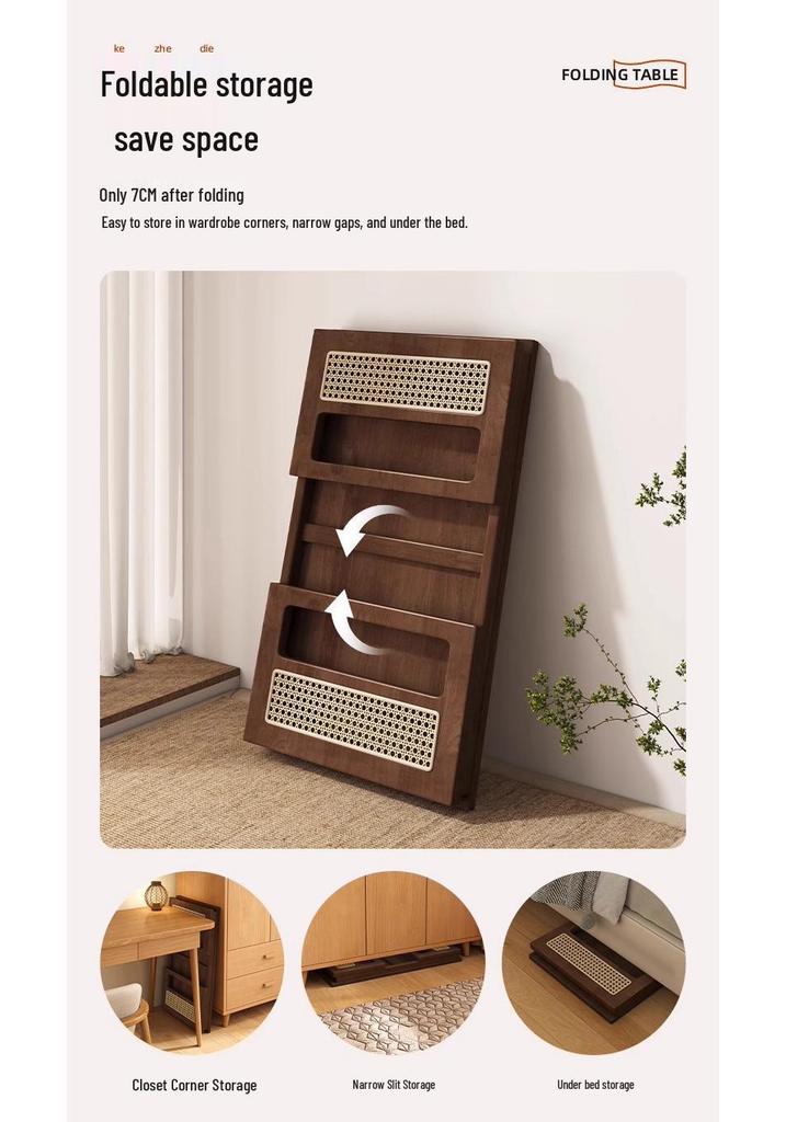 Faltbarer Teetisch aus massivem Holz im chinesischen Stil für Erker & Balkone – Kompakter niedriger Ess- & Tatami-Tisch