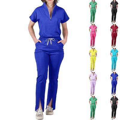 Women's Loose And Comfortable V-neck Short Sleeved Workwear With Multiple Pockets Suit Set