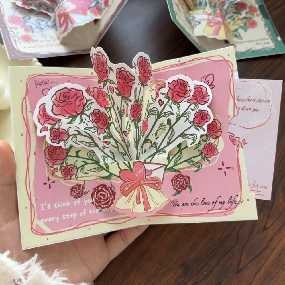 Pop Up Love Greeting Card Rose Blessing Card Romantic Valentine's Day Card  Wedding Invitations