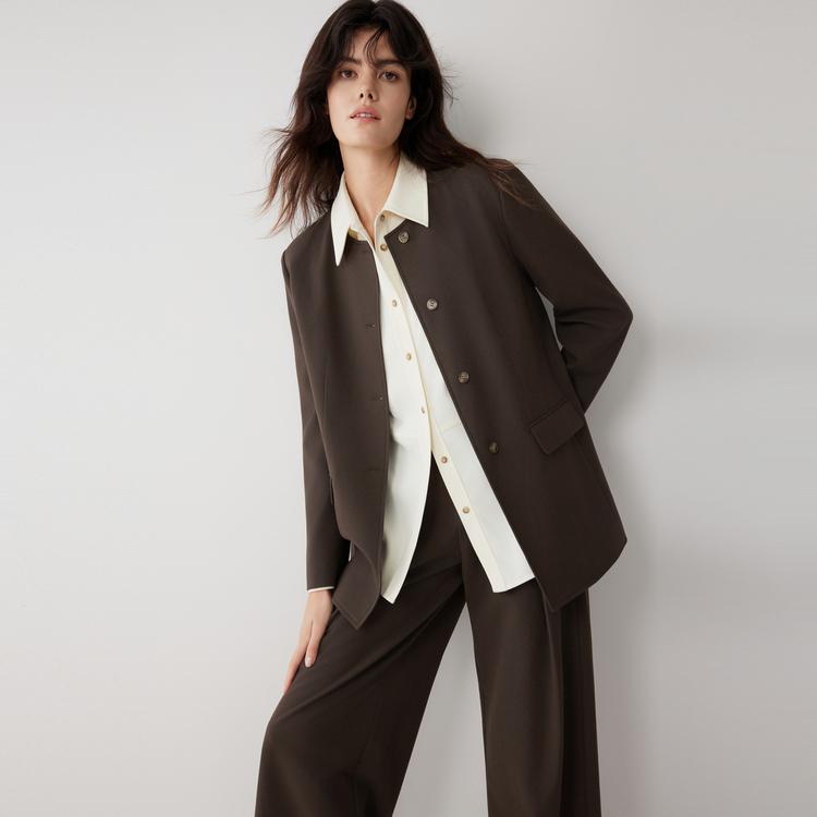 Elle French Vintage Round Neck Casual Loose Versatile Elegant Long Sleeve Blazer Women blazer EX52835