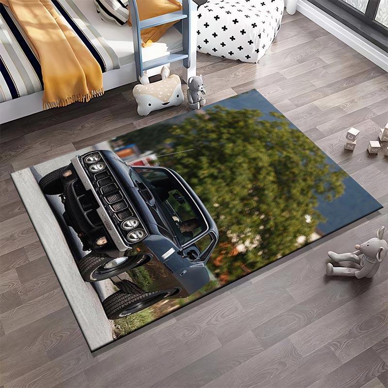 Vintage Black Classic Muscle Car with Retro Design Outdoors Landscape Print Suitable for use as an anti-slip1 for1room and bedroom sofas