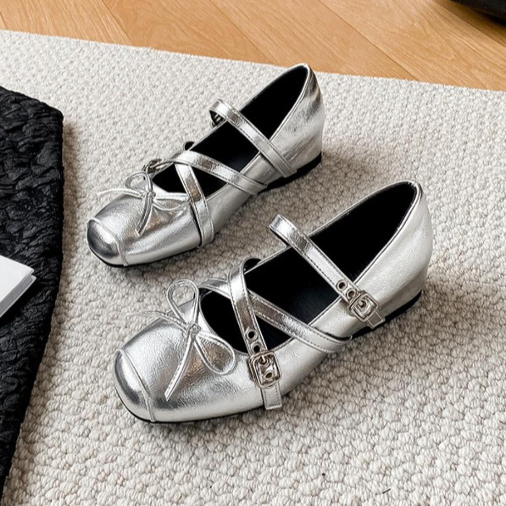 Höhenvergrößernde Mary Jane Schuhe Damen 2025 Neu Retro Eckige Zehenpartie Ballerinas Französische Flache Form Einzelknopf Damenschuhe