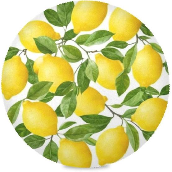 Nander Bright Yellow Watercolor Lemons and Green Leaves Round Placemats Washable Plate Table Mats for Kitchen Dining Table Decoration Set of 6 4PCS
