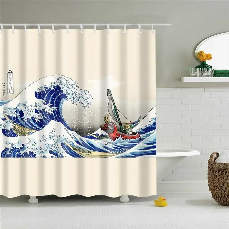 3D Scenic Landscape Seaside Beach Trees Flowers Shell Bath Curtain Shower Curtains for Bathroom Waterproof Polyester Frabic Hook