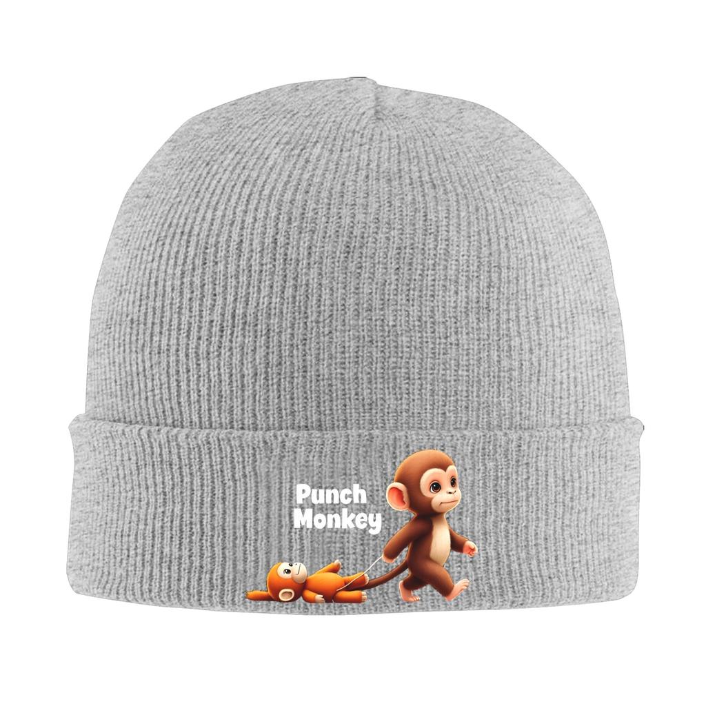 Punch Monkey 4 Mützen Bonnets Unisex Erwachsene Street Gym Strickmütze Herbst Design Kopfbedeckungen Kappen