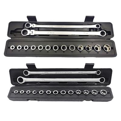 Set de chei cu clichet reglabil 15 buc. Set de chei cu clichet cu cap metric de 8-19 mm din oțel crom vanadiu