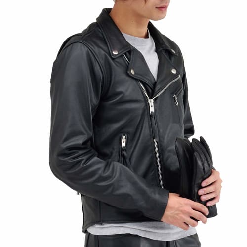 Daytona Motorcycle Leather Jacket Genuine Leather (Water Repellent) Spring/Autumn/Winter Double Riders DL-003 Black XL Size (Men's) 17815