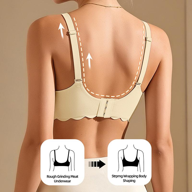 European Size Wireless Seamless Soft Support Bra Leopard Print Wavy Edge Gathered Side Bust Coverage Anti-Curl Intimates