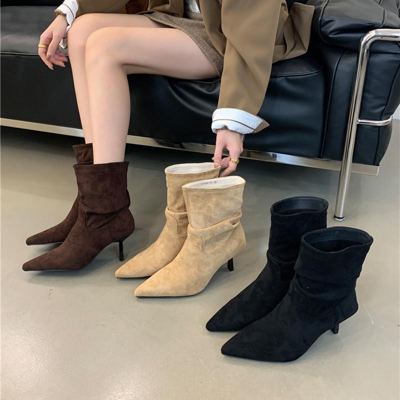 Bailamos Winter New Brand Women Ankle Boots Fashion Pointed Toe Ladies Elegant Chelsea Boots Shoes  Thin High Heel Dress Pumps