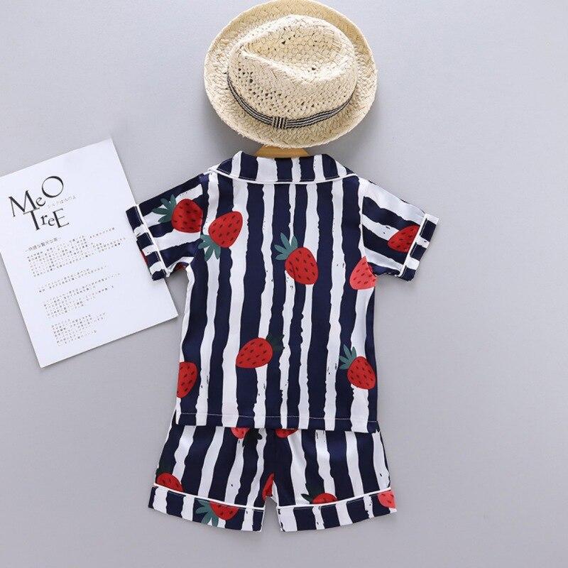 Kids Pajamas Girls Boys Sleepwear Nightwear Baby Infant Clothes Strawberry Stripe Print Pajama Sets Cotton Children's Pyjamas