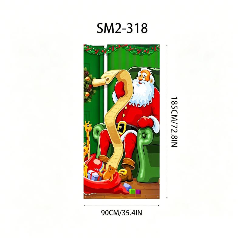 Christmas Santa And Elk Theme Backdrop Nut Cracker Snowman Door Banner Indoor Outdoor Veranda Door Cover Photography Background