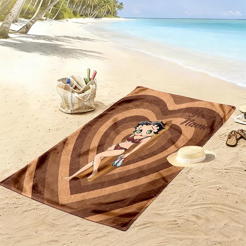 Custom NameBetty Boop Heart Beach Towel Soft Microfiber Summer Towel Quick Dry Absorbent Towel for Beach Swimming Pool Travel