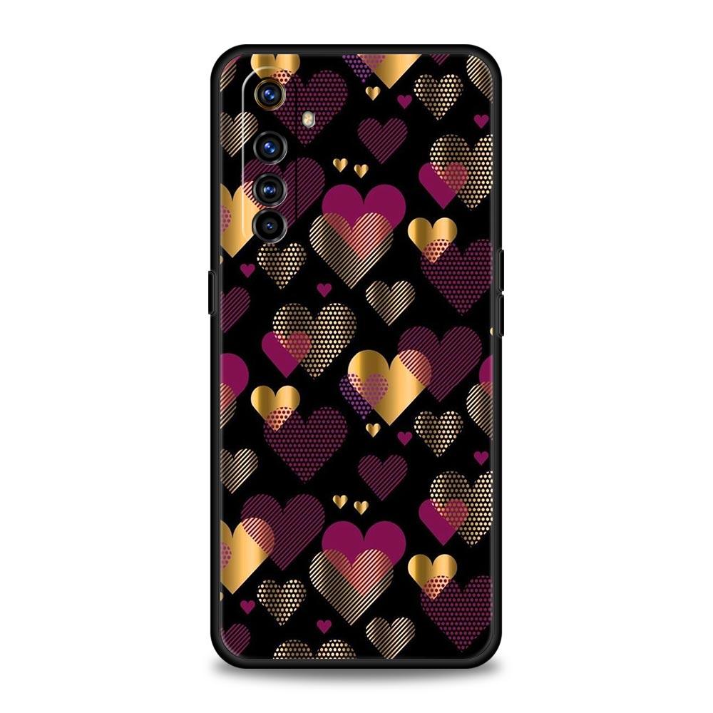 Gold Pink Rose Glitter Hearts Case For Realme 12 11 10 9 8 5G 7 6 GT5 GT3 GT2 Pro C21 C25 C35 For Realme GT Neo 2 3 3T 5 Cover