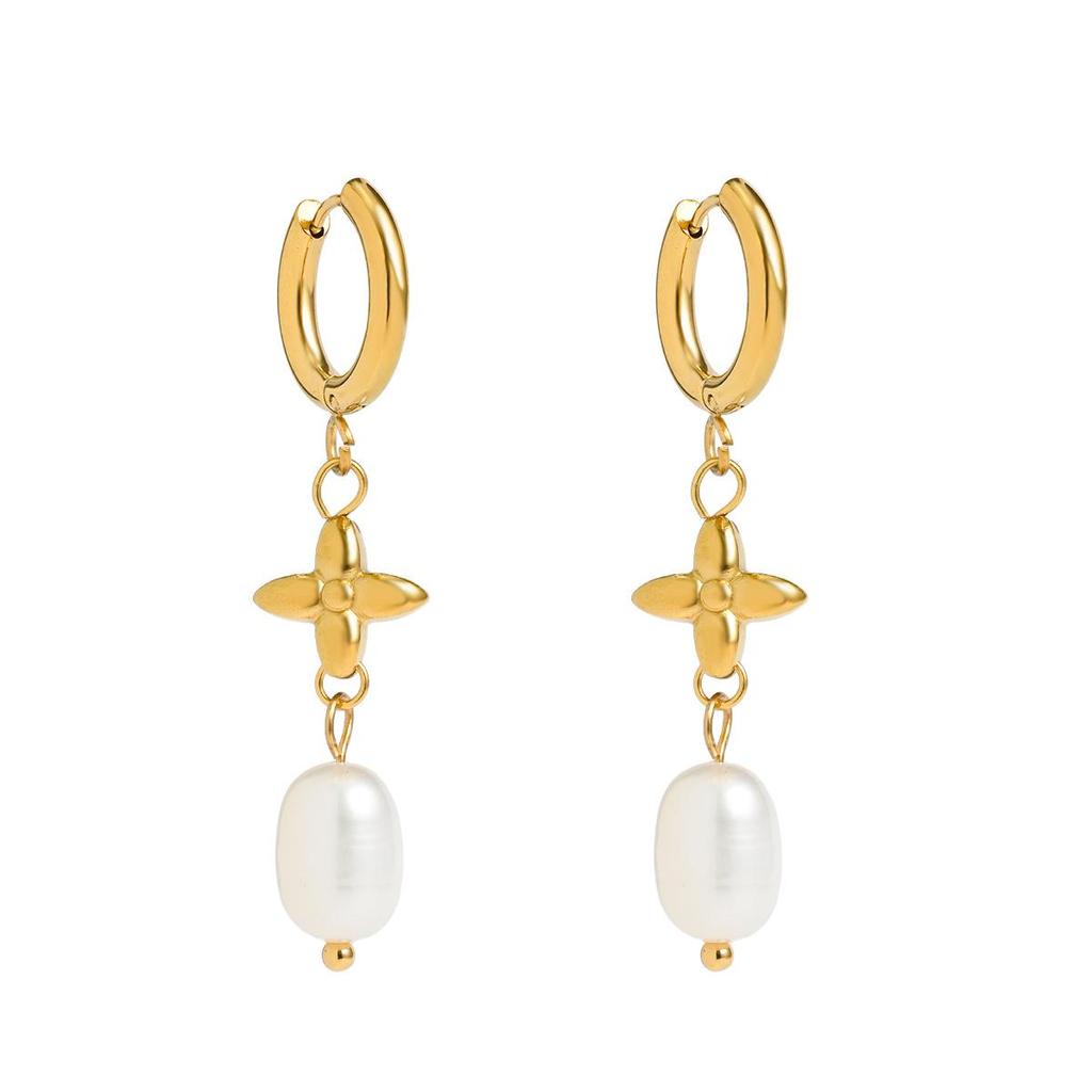 18K Gold-Plated Freshwater Pearl Hoop Earrings with Stainless Steel