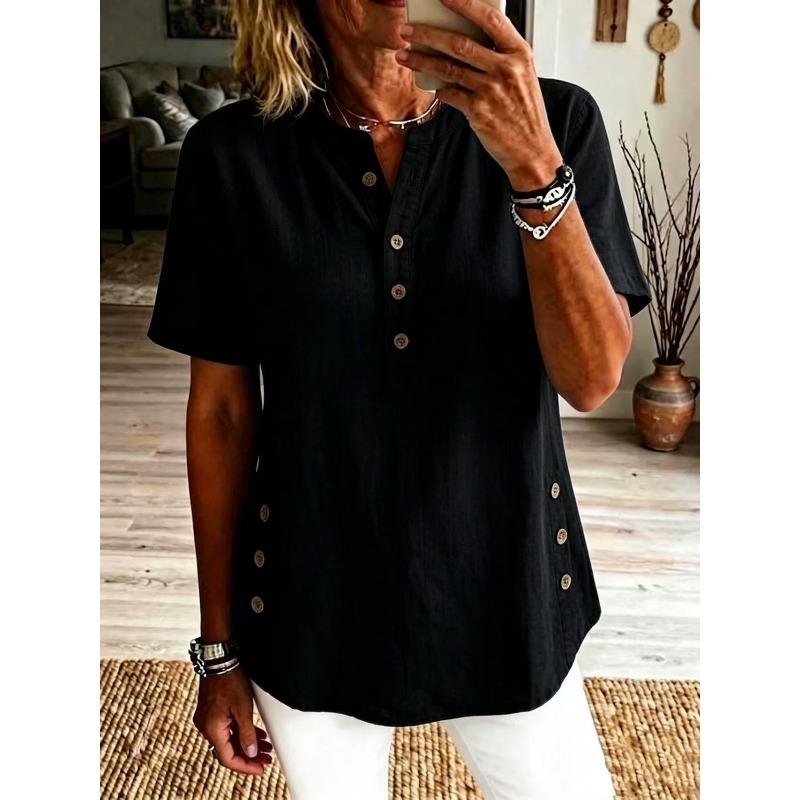 BITCED Women's Fashion Casual V-Neck Short Sleeve Blouses & Shirts