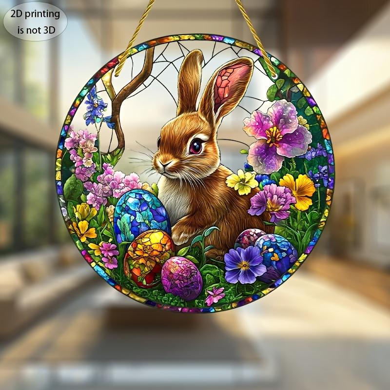 2D Flat Easter Flat Rabbit Acrylic Sign, Hand-painted Egg Catcher Design, Suitable for Wall Decoration, Porch, Room, Villa, Accents Home, Hallway, or