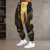Men S Plus Size Geometric Printed Jogger Pants Black Gold Silver Drawstring Waist Side Pockets Cuffed Ankle