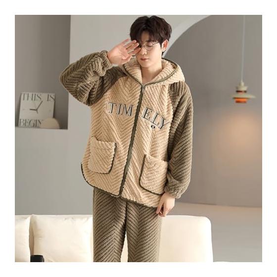 [D.IIZOO] Pair Pajamas, Winter, Women's, Men's, Long Sleeve, Room Wear, Couple's Pajamas, Matching Look, Thick, Fluffy, Top and Bottom Set, Open